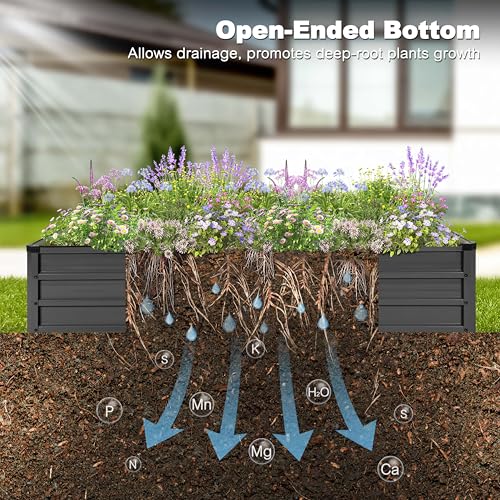 6x3x1ft Galvanized Metal Raised Garden Bed Dark Gray I1928