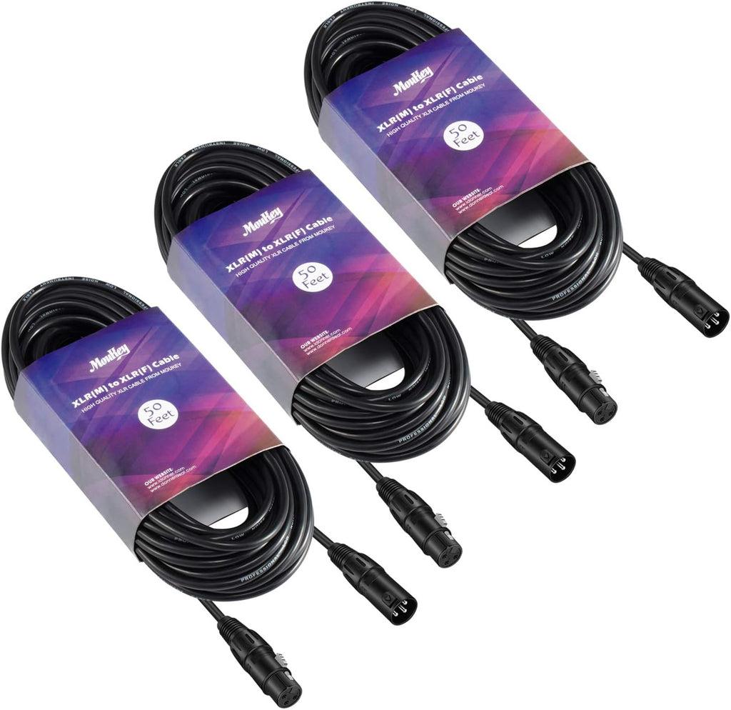25ft XLR Microphone Male to Female Mic Cables Black 3-Pack U38618