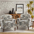 Accent Chair Set Of 2 With Wood Legs & Removable Cushion, Upholstered Armchair, Floral Design, GREY I853895