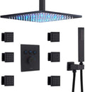 12 Inch Ceiling Rain Shower Head Combo System with Body Jets and Handheld, Matte Black Shower Faucet Fixture Set K7691