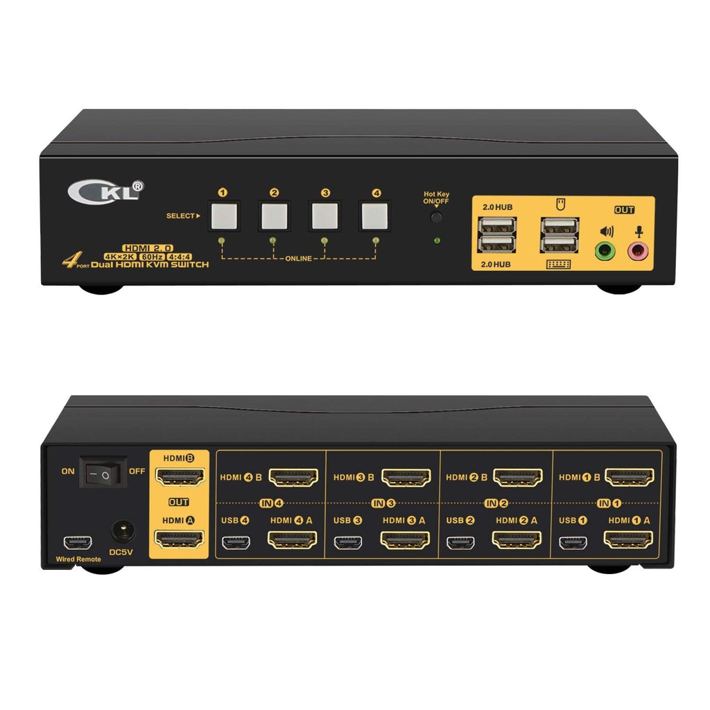 2 Port Dual Monitor KVM Switch HDMI 4K@60Hz with Audio Outputs and USB 2.0 HUB T24034