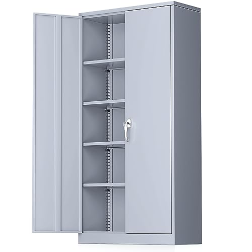 72" Black Locking Steel Storage Cabinet with 4 Adjustable Shelves A94632