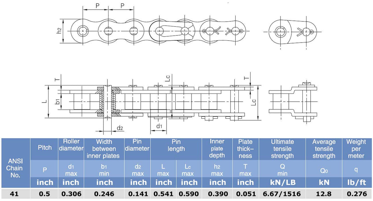 50 feet Roller Chain Pack of 2 O863