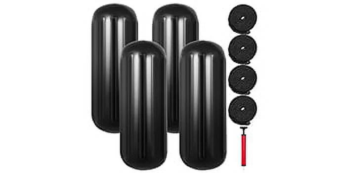 4 New Ribbed Boat Fenders 10" X 28" Black Center Hole Bumpers W925