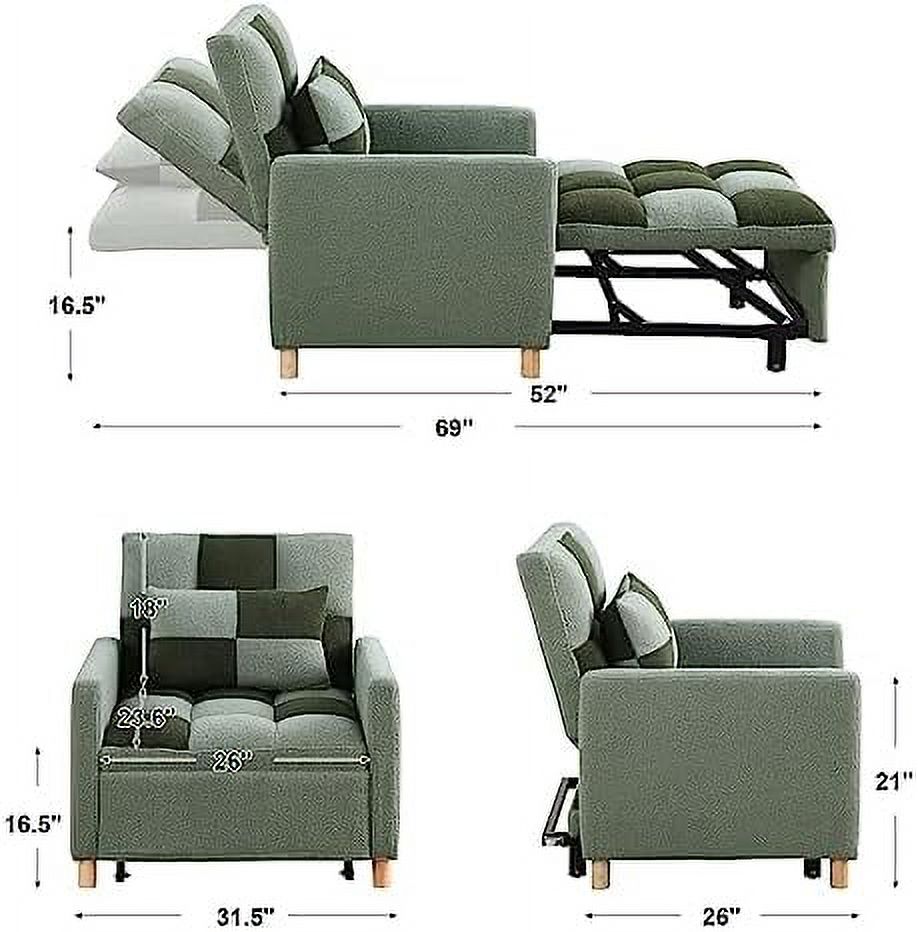 Grey Velvet Convertible Chair Bed Sleeper Chair with Pillow P454