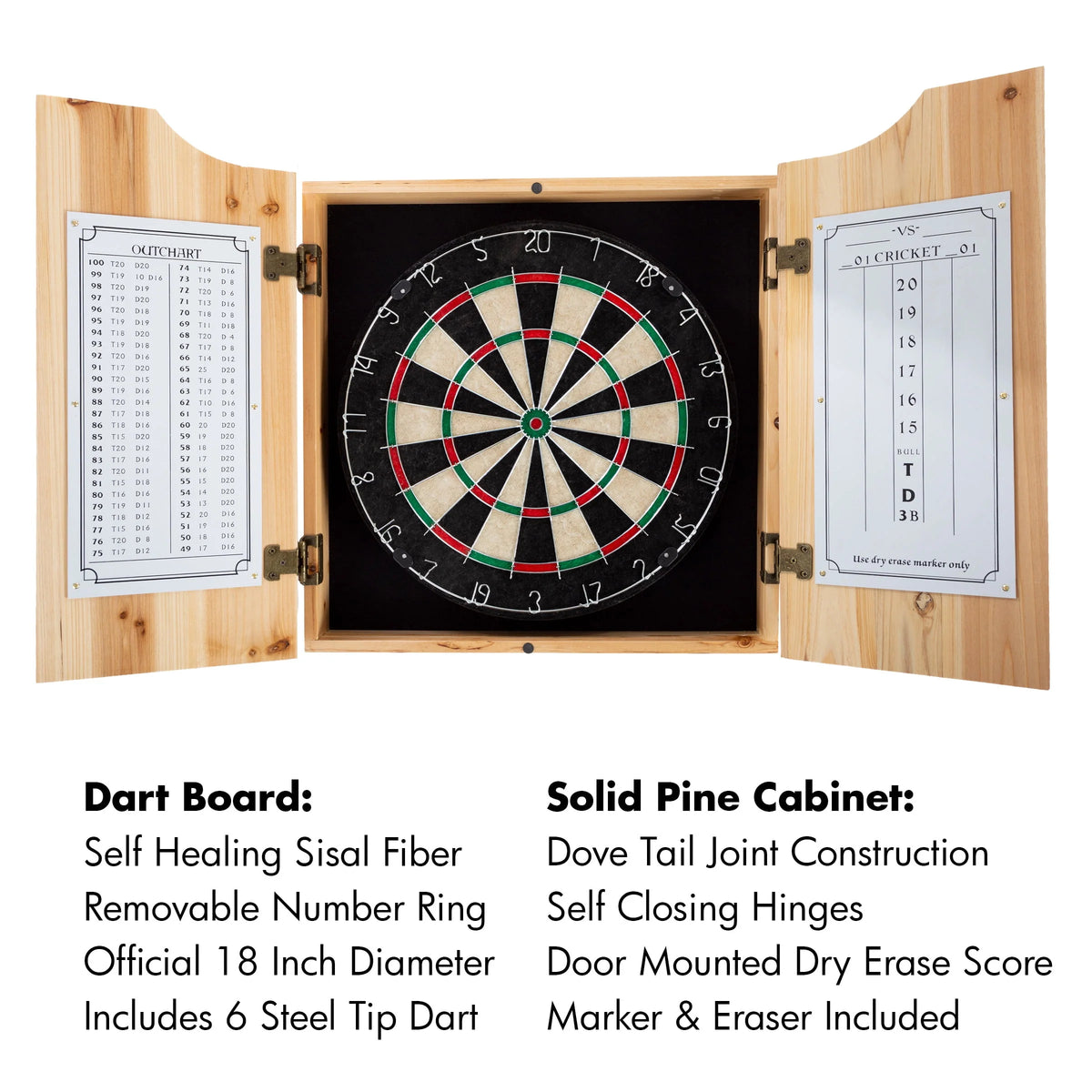 Dart Cabinet Set with Darts and Board F64563