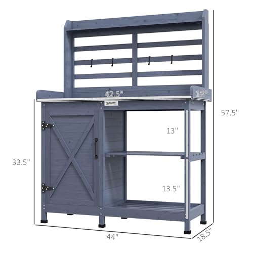 Wooden Potting Bench Table with Storage Cabinet N3435