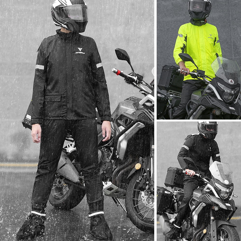 Men's Reflective Waterproof Motorcycle Rain Suit Jacket and Pants Set N4159
