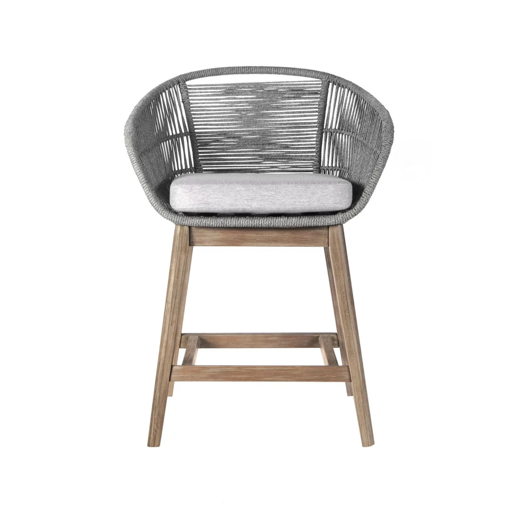 26 Inch Teak Wood Rope Woven Counter Stool Chair I503335