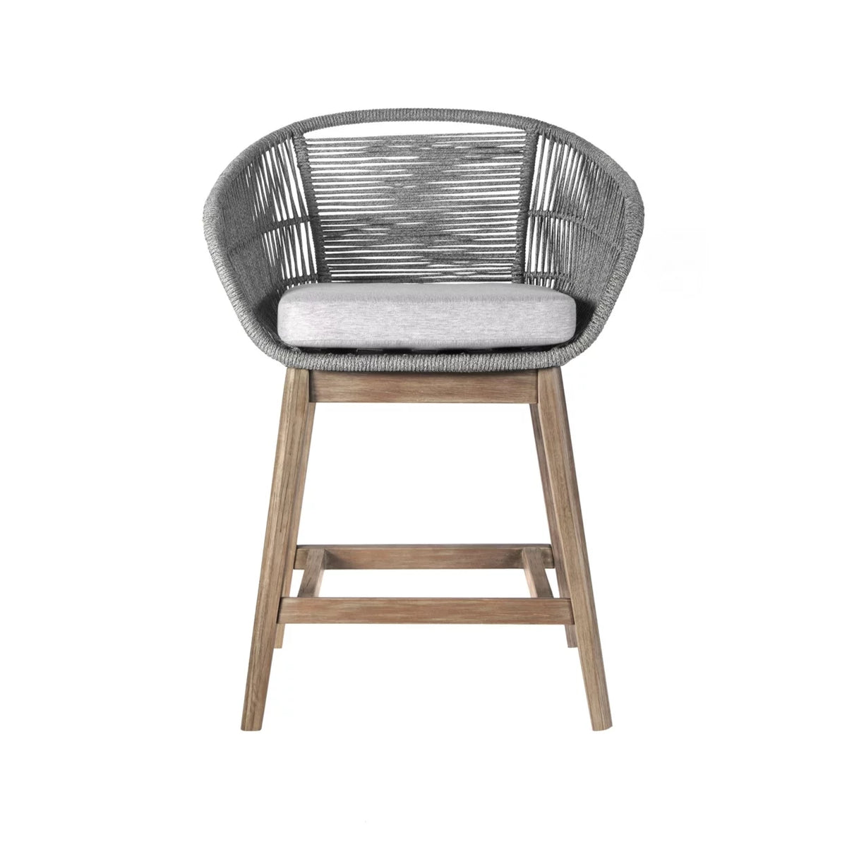 26 Inch Teak Wood Rope Woven Counter Stool Chair I503335