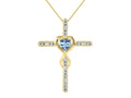 Yellow Gold Plated Silver Cross Necklace with Blue Topaz and Genuine Diamonds K157512