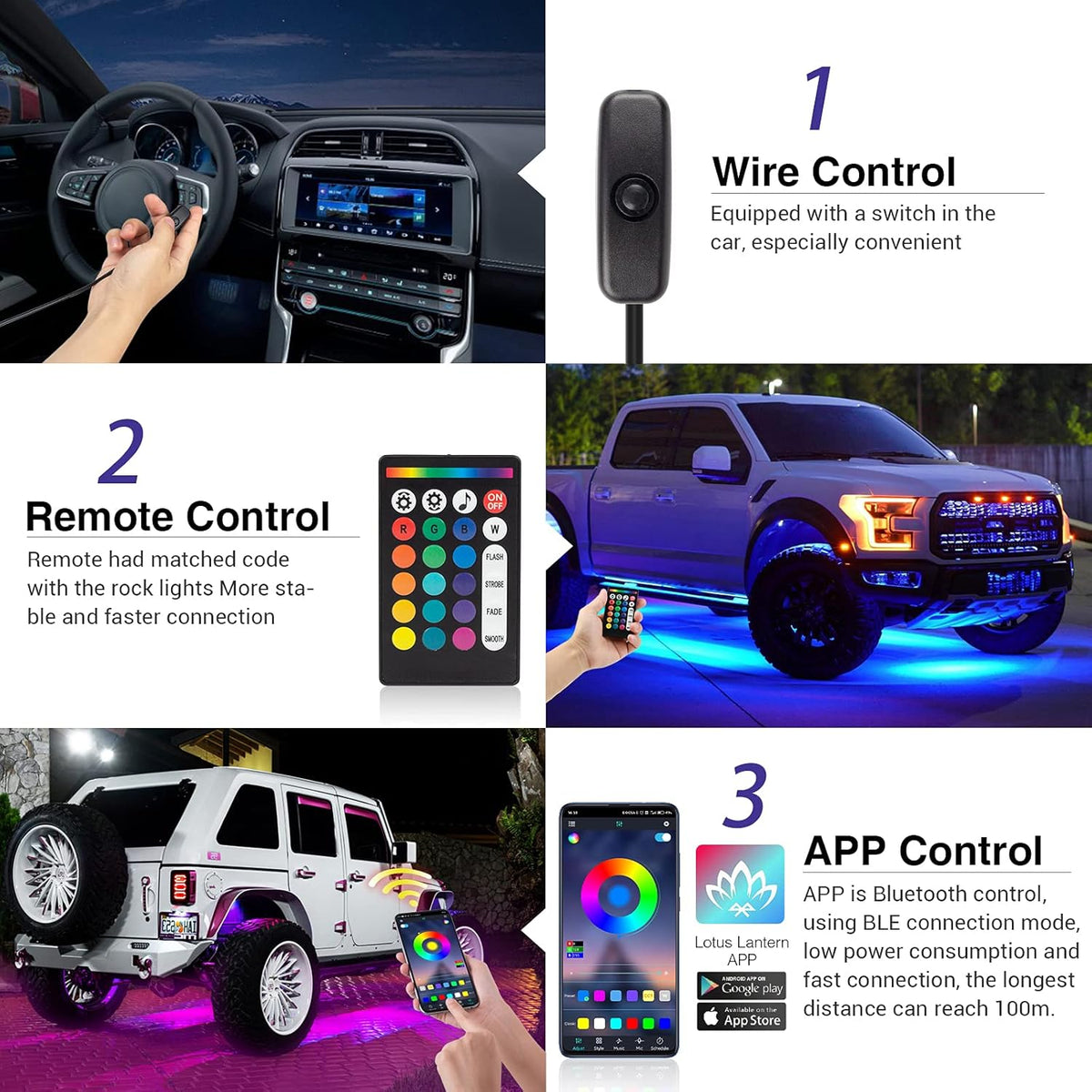 RGB Led Rock Lights for Trucks Exterior, 6 Pods, Waterproof, Pack of 2 F772788