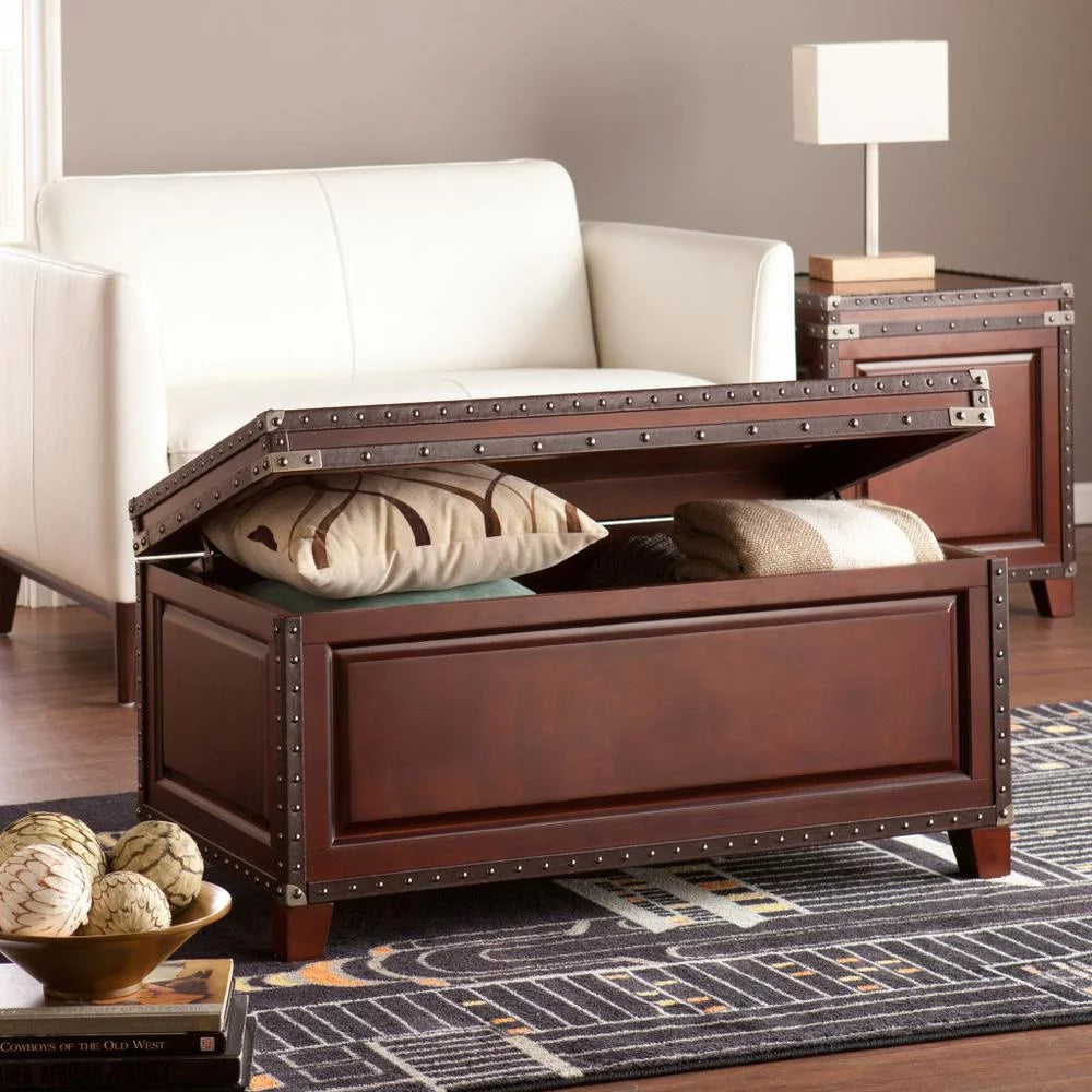 40 in. Solid Wood & Metal Rectangular Coffee Table, Brown D30092