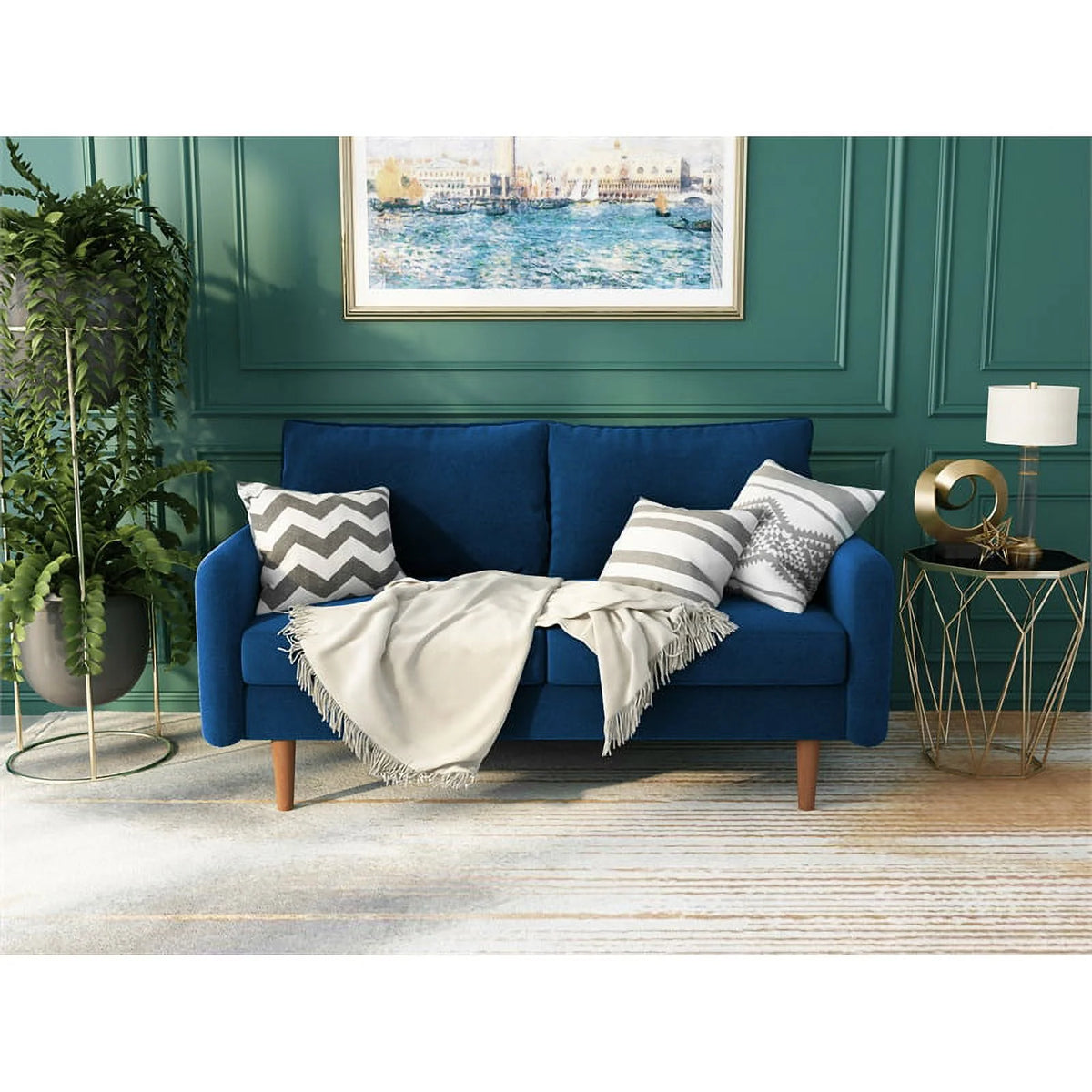Space Blue Velvet Loveseat Q448431