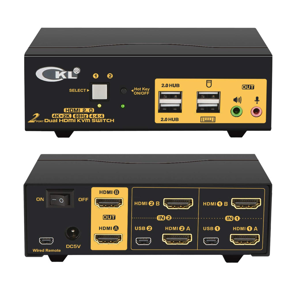 2 Port Dual Monitor KVM Switch HDMI 4K@60Hz with Audio Outputs and USB 2.0 HUB T24034