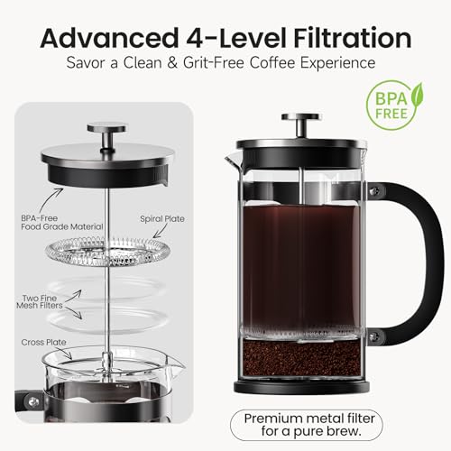 1 Liter French Press Coffee Maker Borosilicate Glass Stainless Steel L891