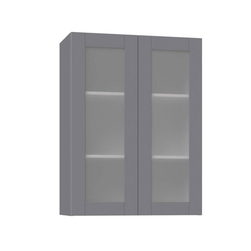 Gray Wall Cabinet with Frosted Glass Doors Q736