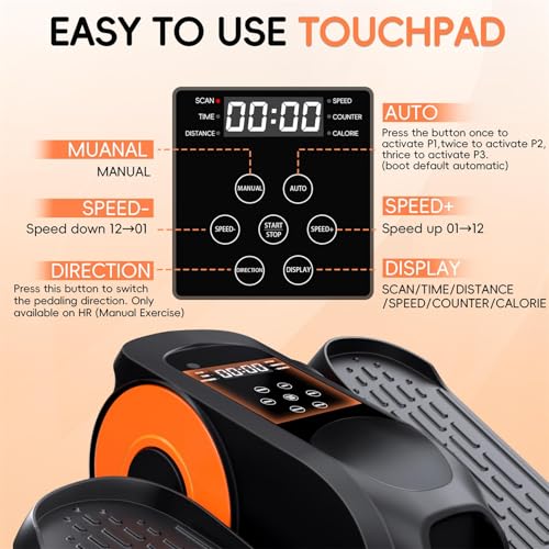 Under Desk Elliptical Machine, Quiet Portable Mini Electric Seated Pedal Exerciser, 12 Adjustable Speeds D416812