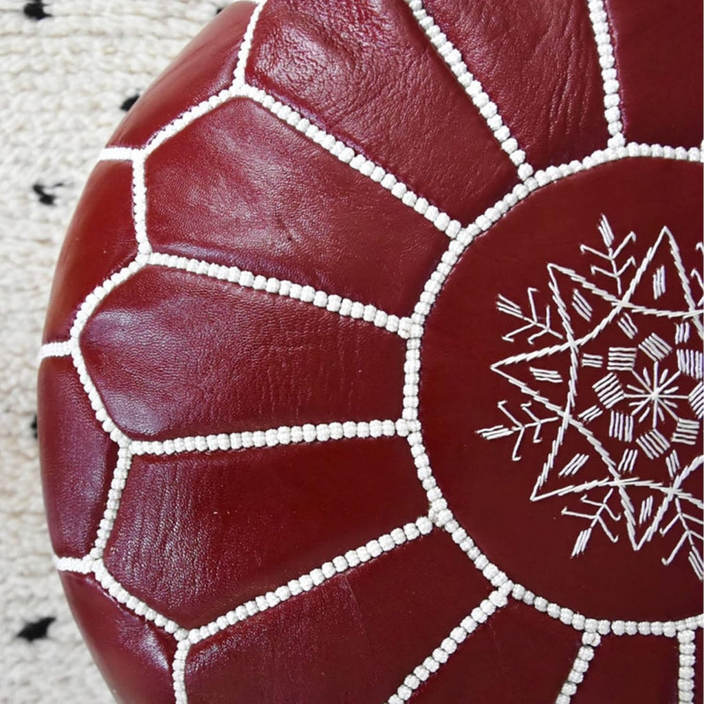Round Moroccan Pouf Cover Genuine Leather Hand Stitched R415