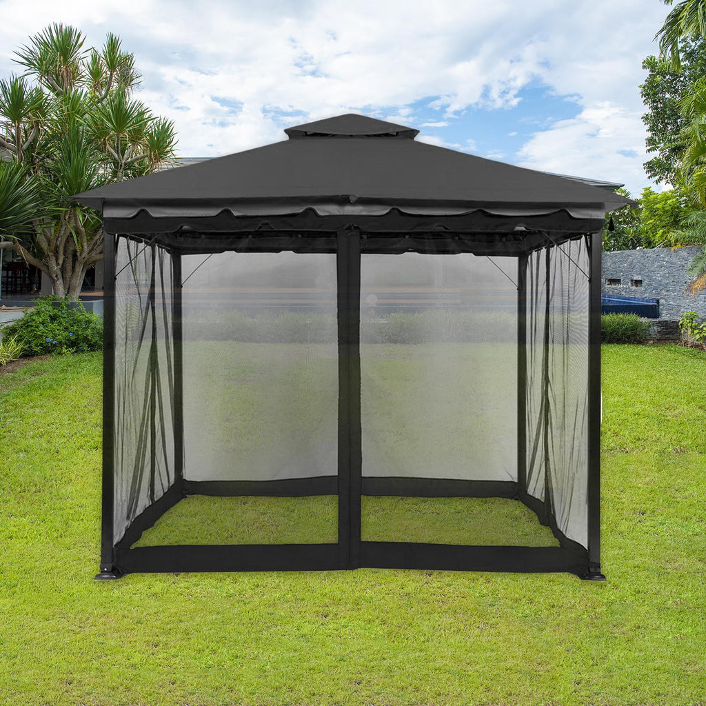 10x10FT Louvered Pergola Gazebo Netting Y93078