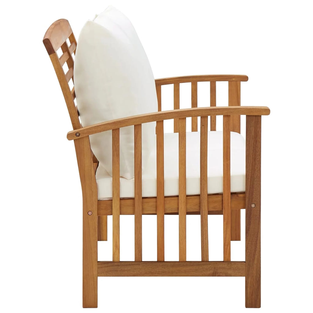 Cream White Cushion Acacia Wood Garden Bench A486