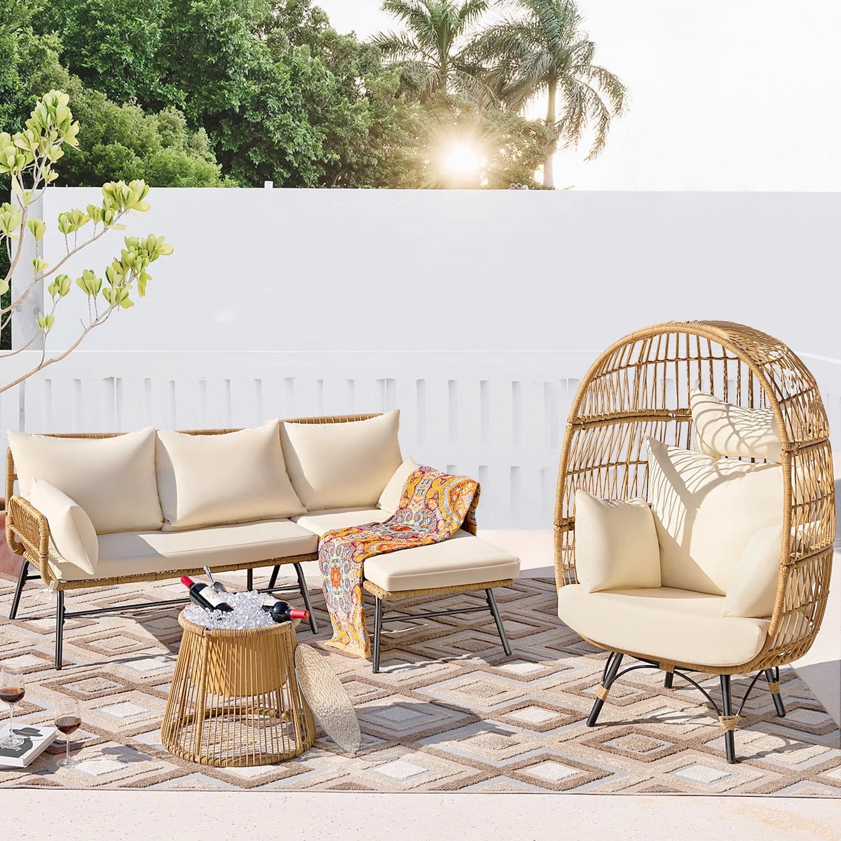 Beige Wicker Outdoor Sectional Sofa U936370