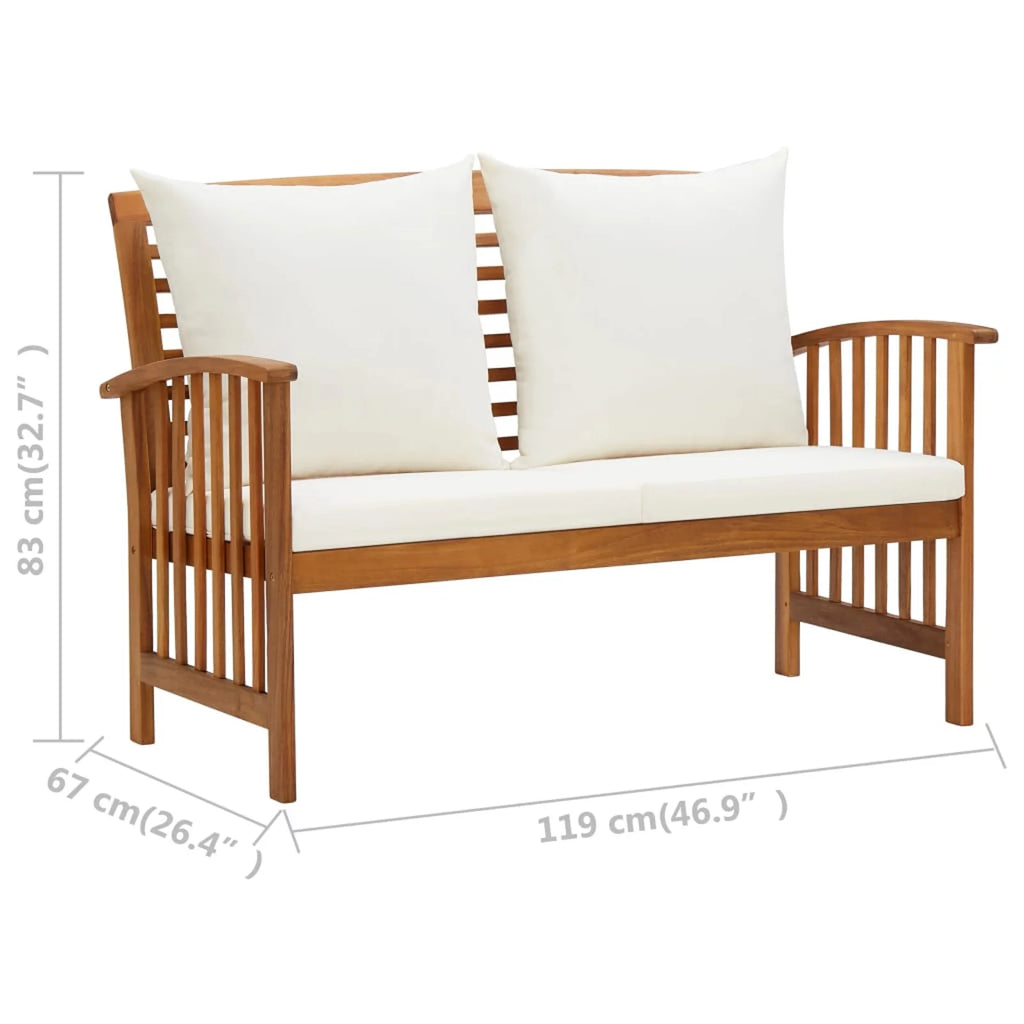 Cream White Cushion Acacia Wood Garden Bench A486