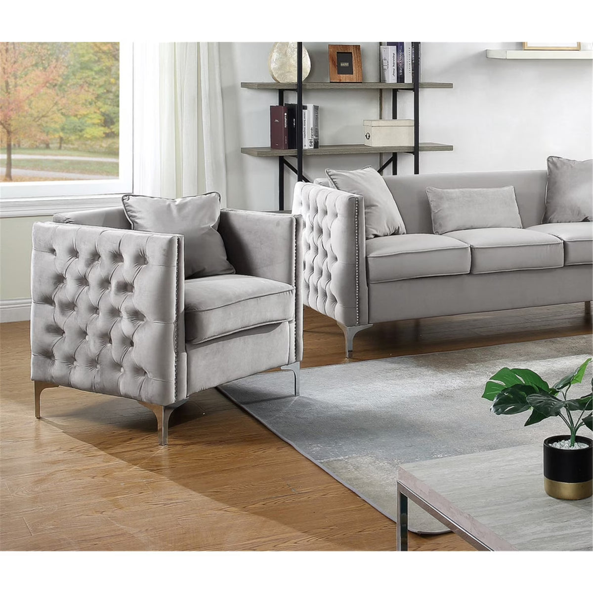 Gray Velvet Chair with 1 Pillow X570162