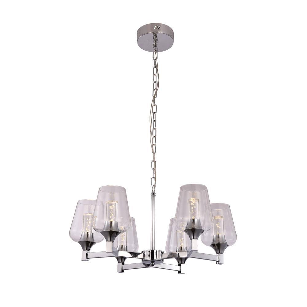 6-Light Brushed Nickel Chandelier with Clear Glass Shades A638