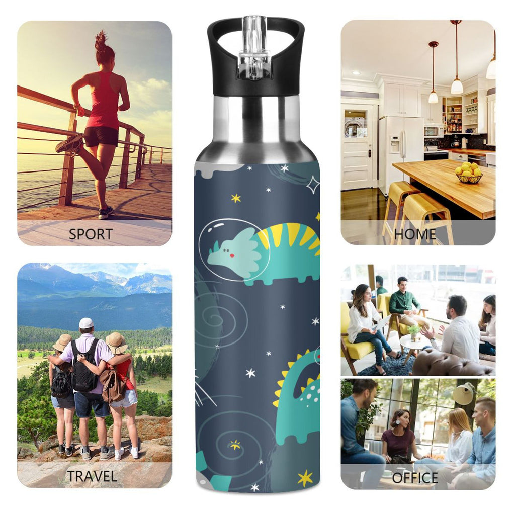 Stainless Steel Insulated Vacuum Flask Water Bottle with Straw Lid F763