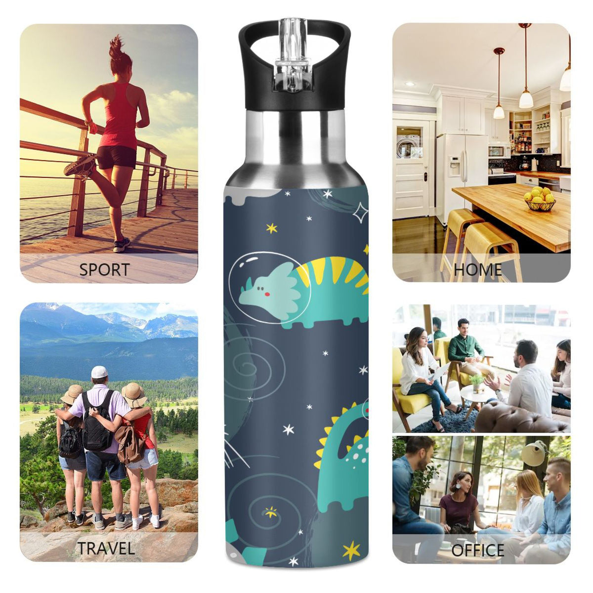 Stainless Steel Insulated Vacuum Flask Water Bottle with Straw Lid F763