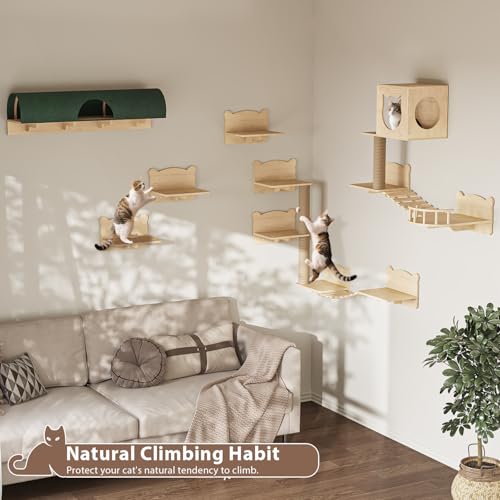 16 Pcs Wall Mounted Cat Shelves with Bed and Scratching Post A515407