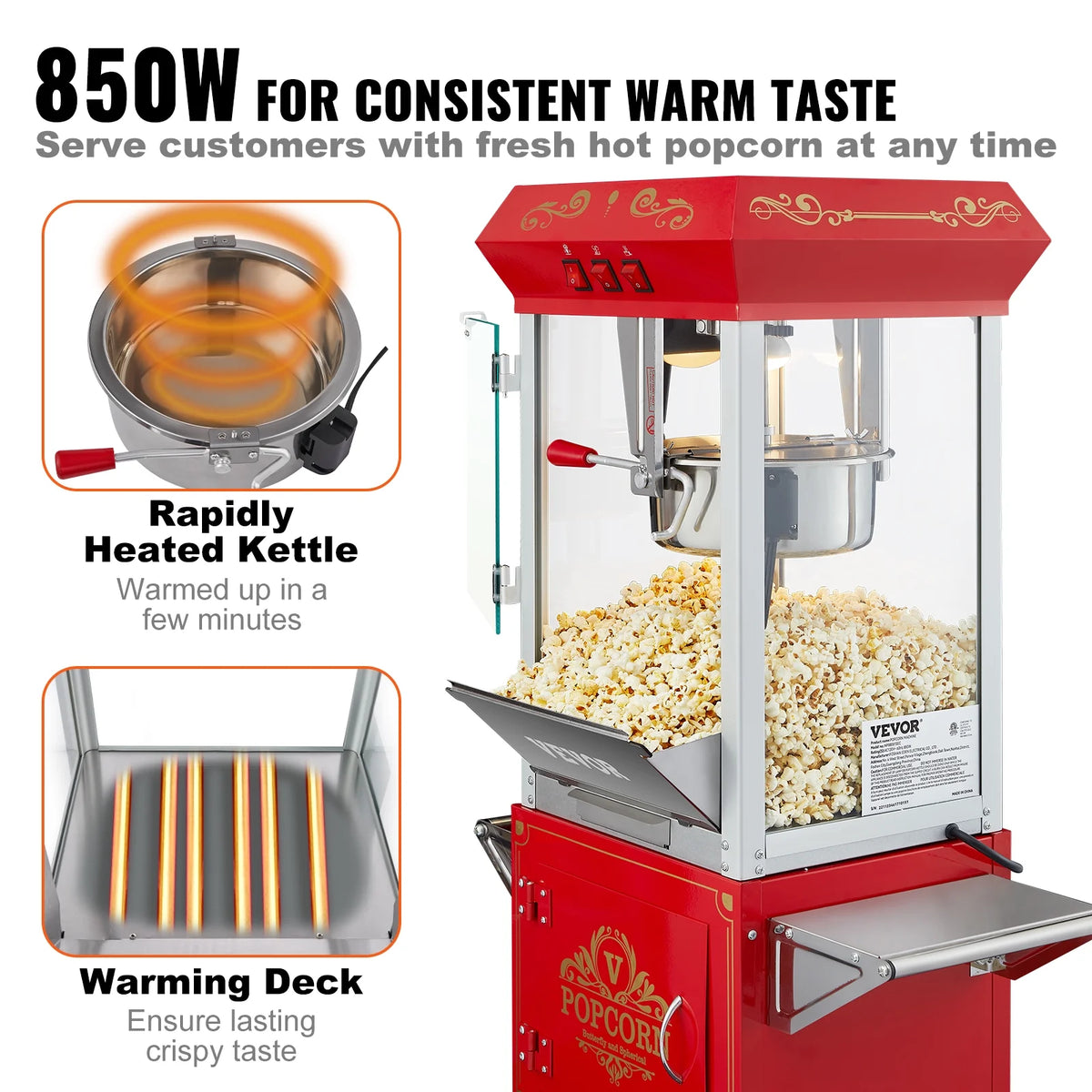 8 oz 48 Cups 850W Red Popcorn Maker Cart B131664