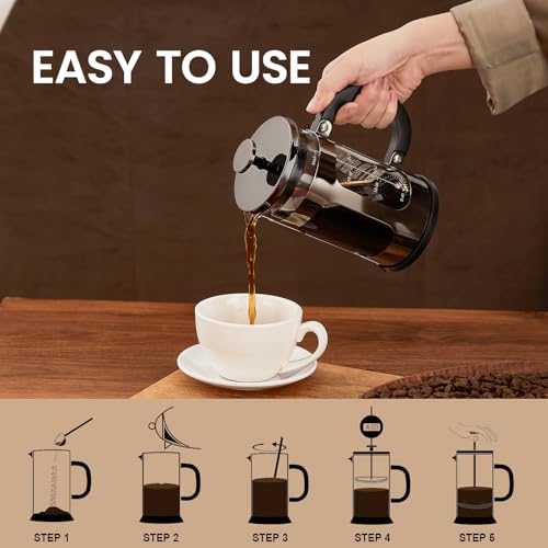 1 Liter French Press Coffee Maker Borosilicate Glass Stainless Steel L891
