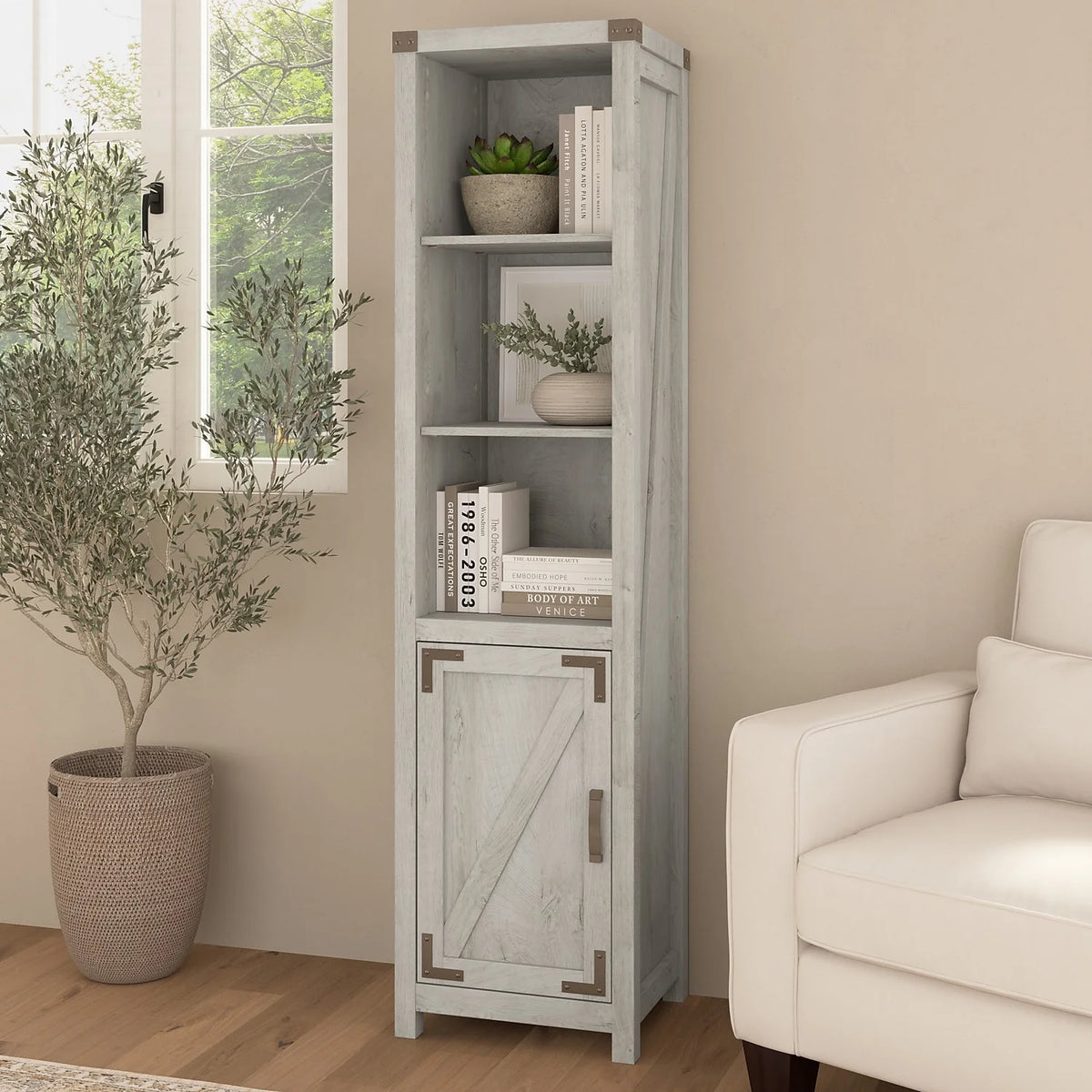 Tall Narrow 5 Shelf Bookcase with Door B281963