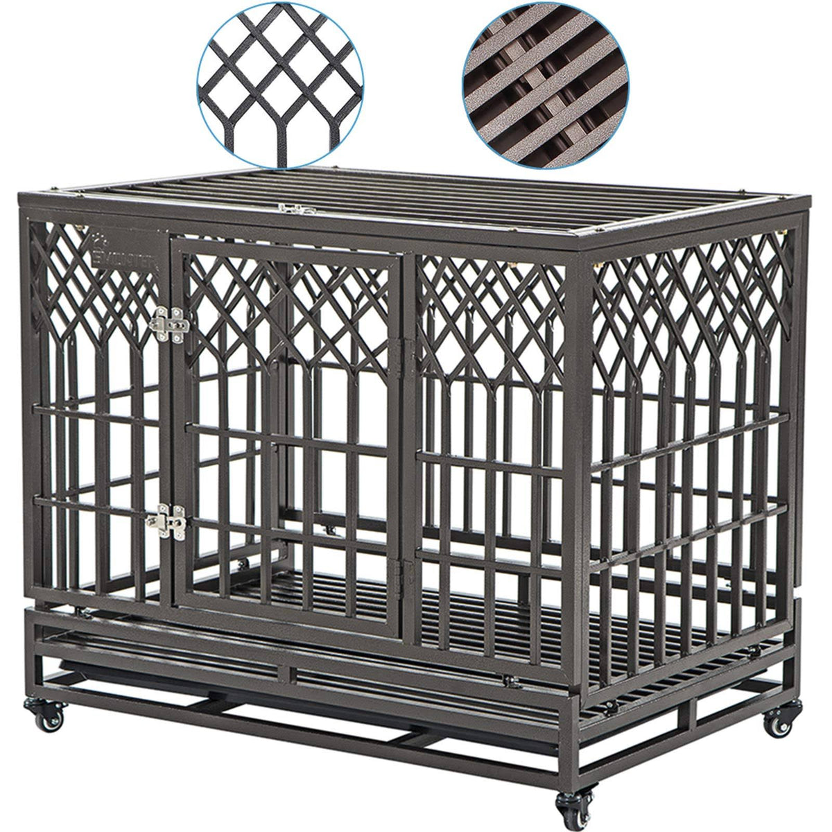 38x22 Heavy Duty Metal Dog Cage with Wheels, Brown E3110
