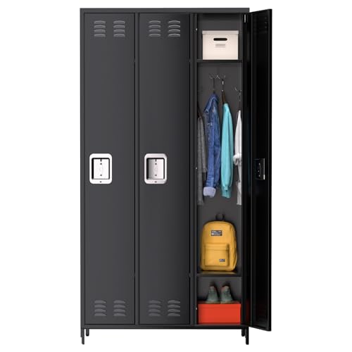 9 Door Metal Storage Cabinet with 27 Hooks and 9 Shelves, Black B811371