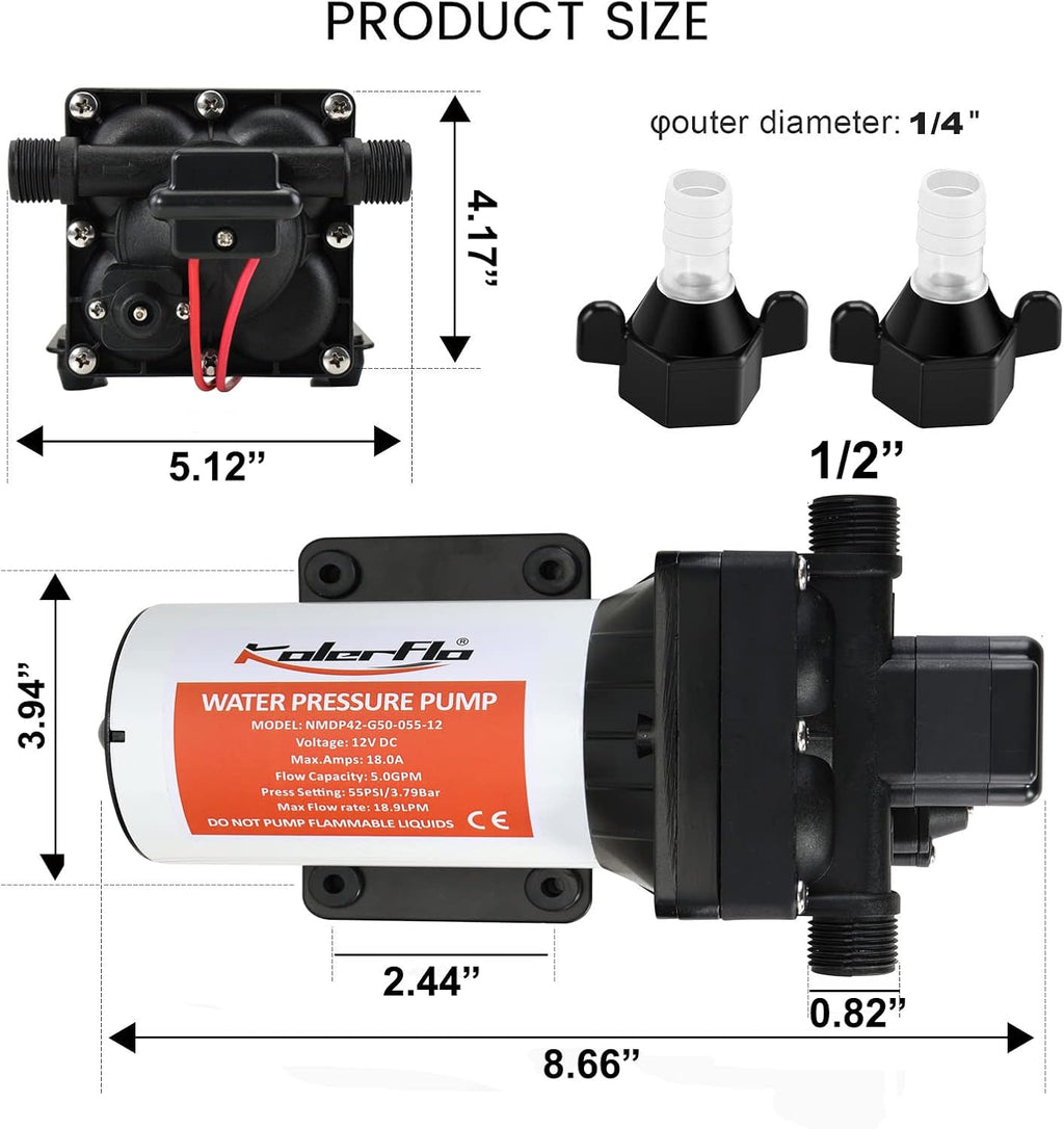 12V 5.0 GPM 55 PSI Self Priming Diaphragm Water Pump B842948