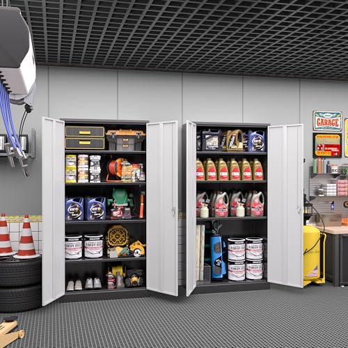 72" Black Locking Steel Storage Cabinet with 4 Adjustable Shelves A94632