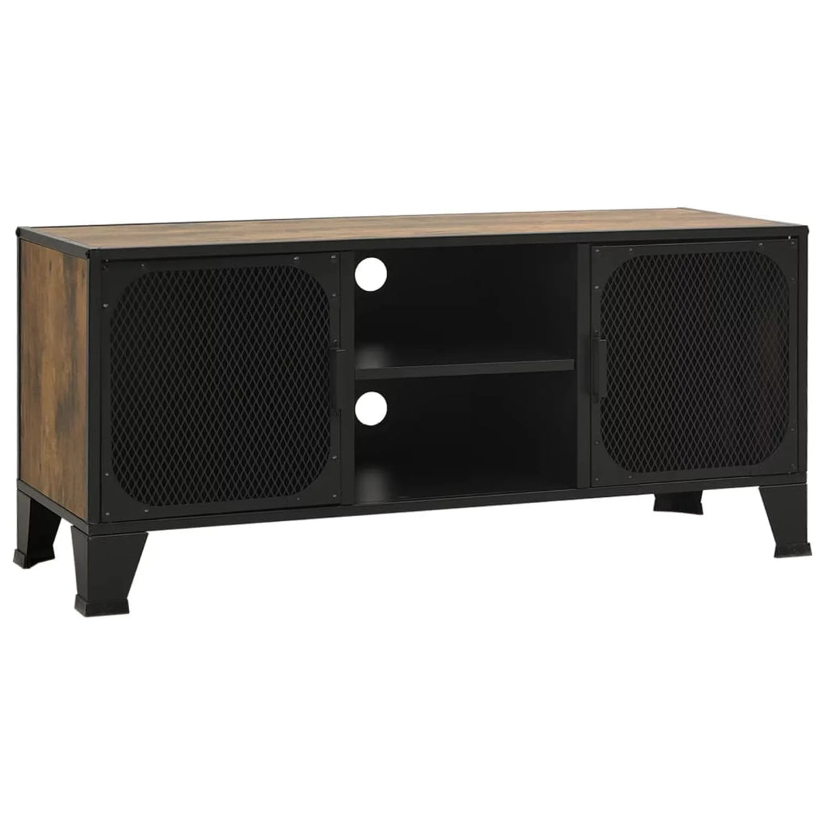 Rustic Brown TV Stand with 2 Mesh Doors and Storage Shelf Q4022