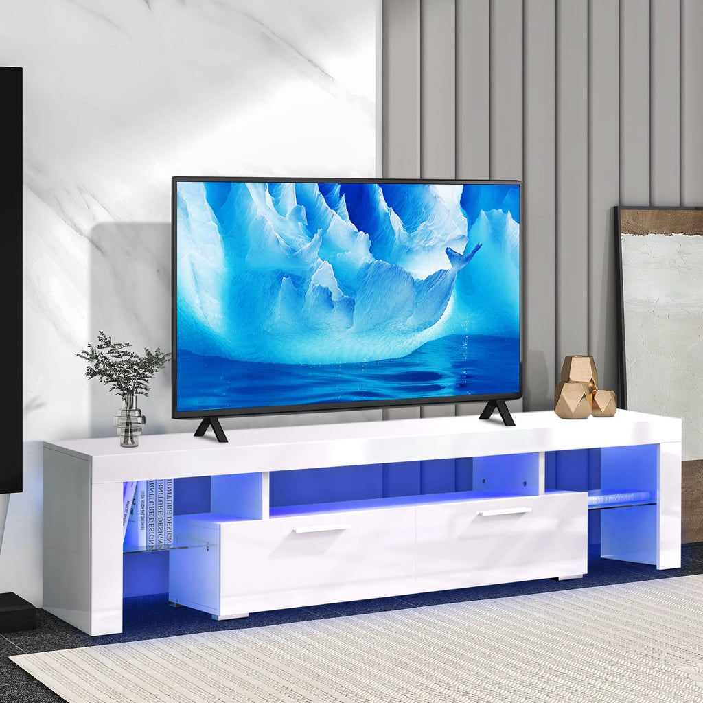 Black TV Stand with LED Lights and Storage Cabinets and Shelves A911327