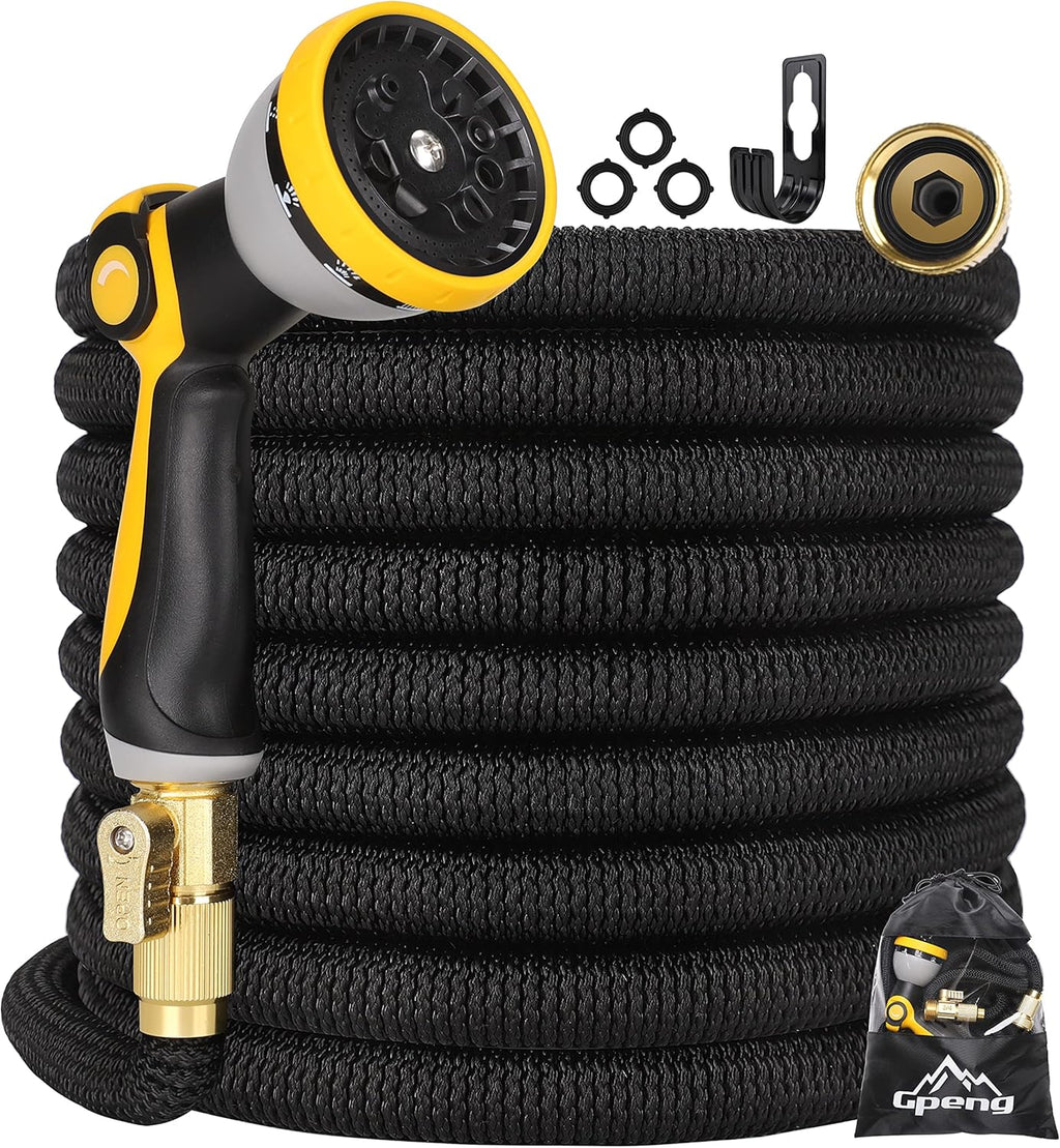 100ft Expandable Garden Hose with 10 Function Spray Nozzle, Solid Brass Fittings, Pack of 2 X5990