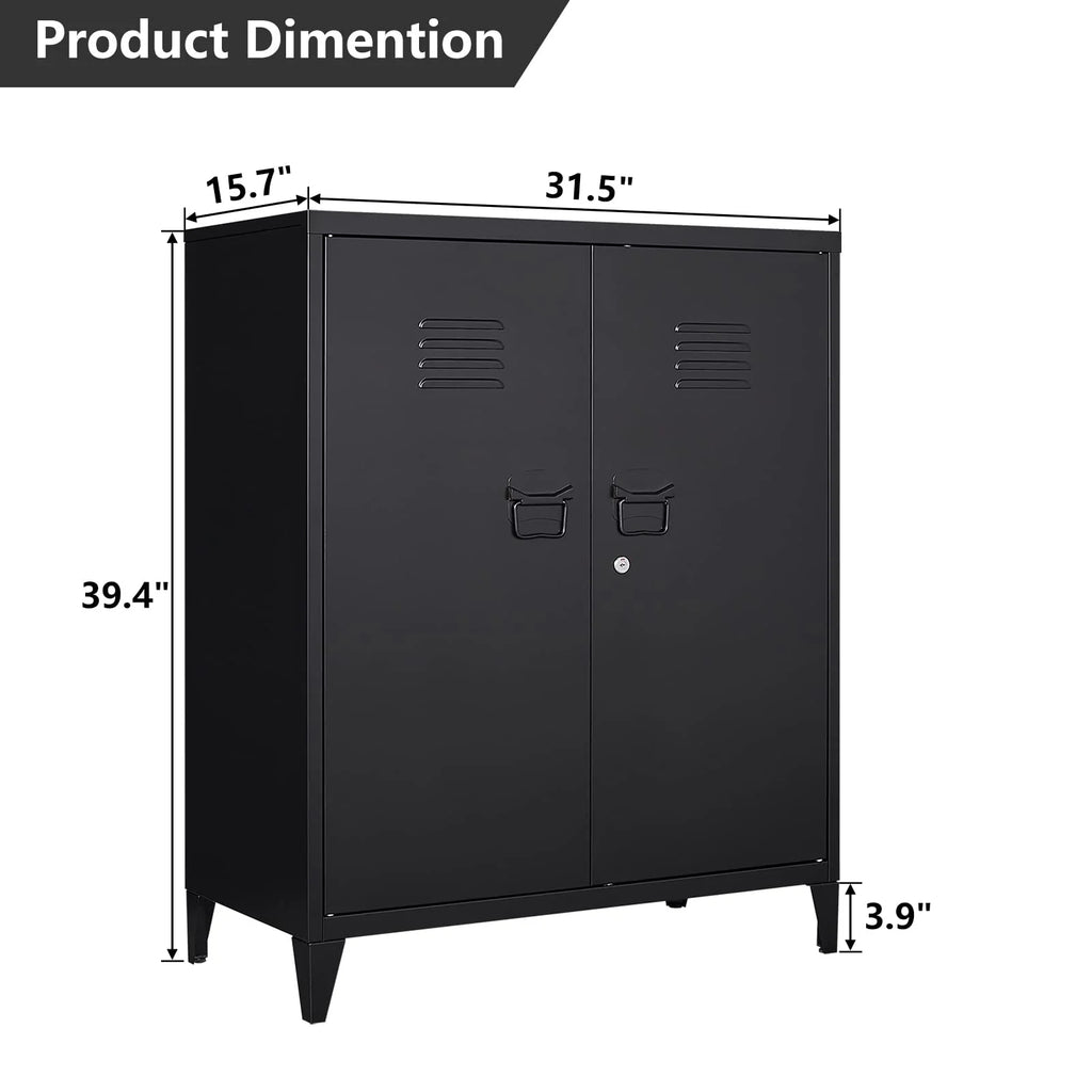 2 Door Metal Accent Cabinet with 2 Shelves, Black N95361