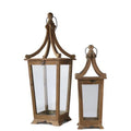 Wood Square Lantern with Metal Ring Hanger & Glass Sides, Set of 2 O389