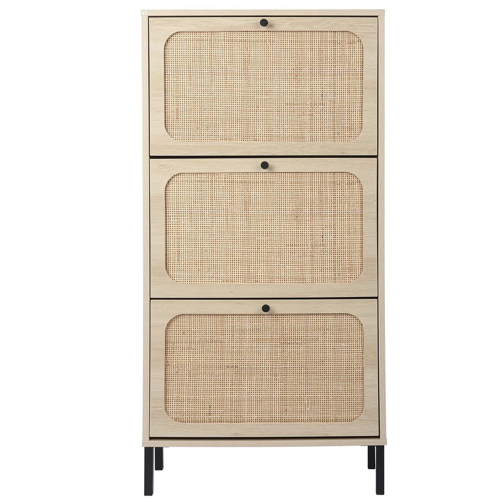 3 Flip Drawer Rattan Shoe Cabinet with Adjustable Shelves Q6724