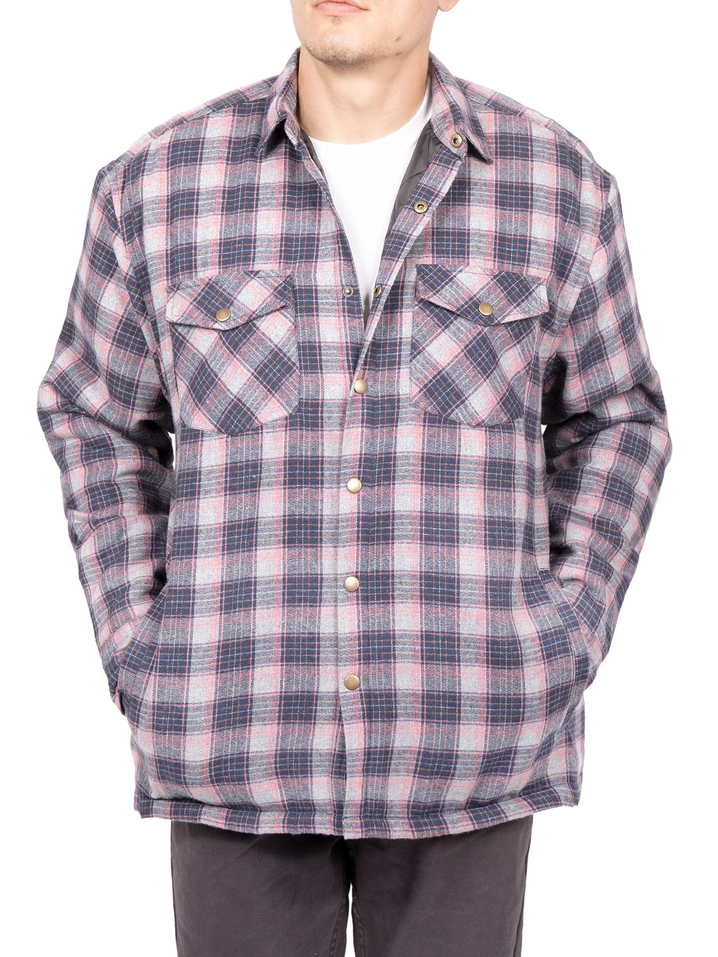 Men's Sherpa-Lined Flannel Button-Up Jacket X9780