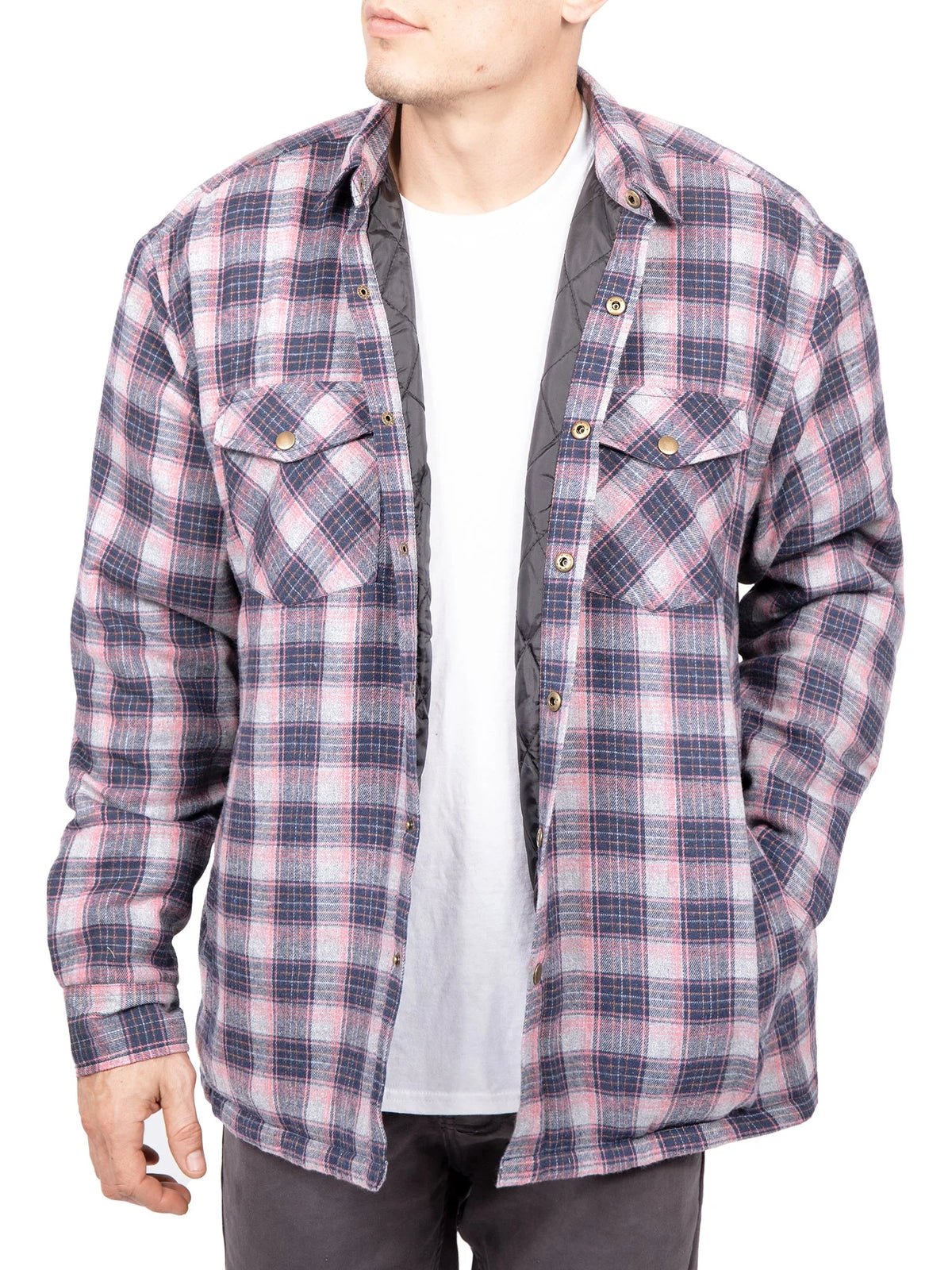 Men's Sherpa-Lined Flannel Button-Up Jacket X9780