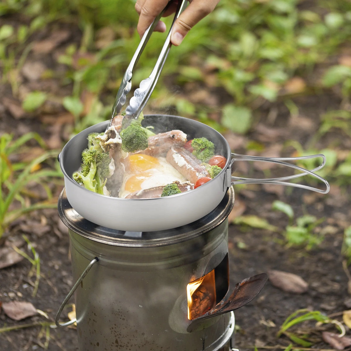2pcs Stainless Steel Camping Cookware Set with Mesh Carry Bag K3705