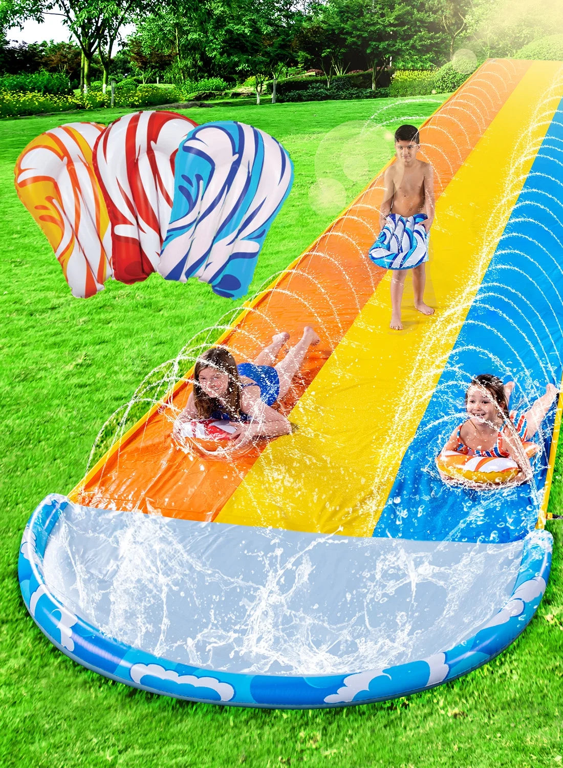 22.5ft Triple Water Slide and 3 Boogie Boards E45474