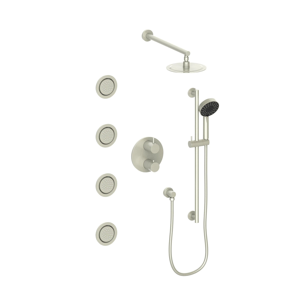 Brushed Nickel Thermostatic Shower System with Body Jets D812285